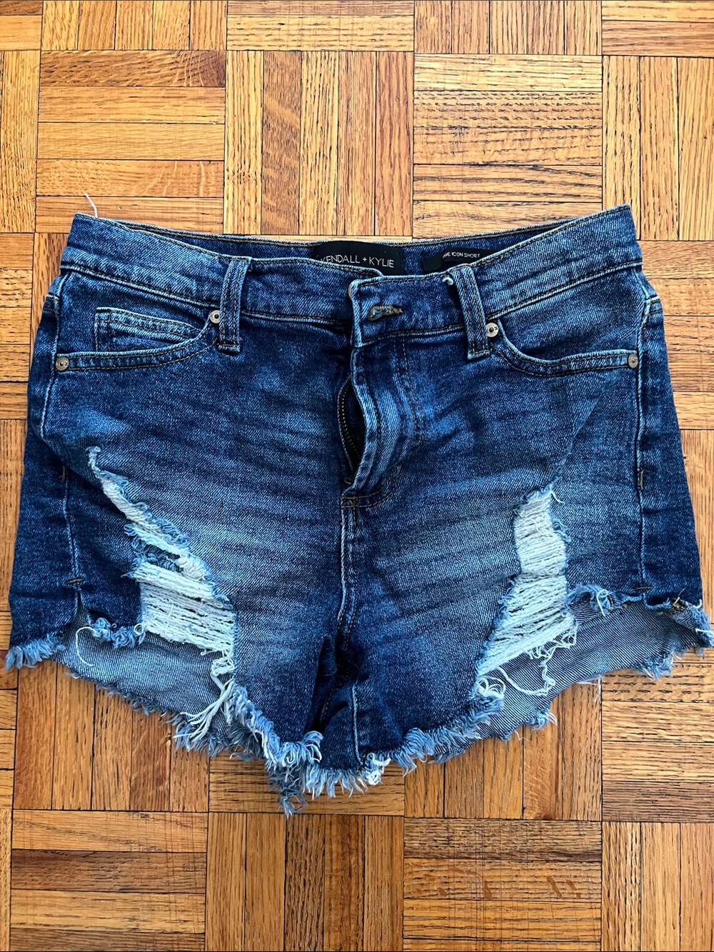Kendall & Kylie Ripped Dark Blue Denim Cutoff Shorts